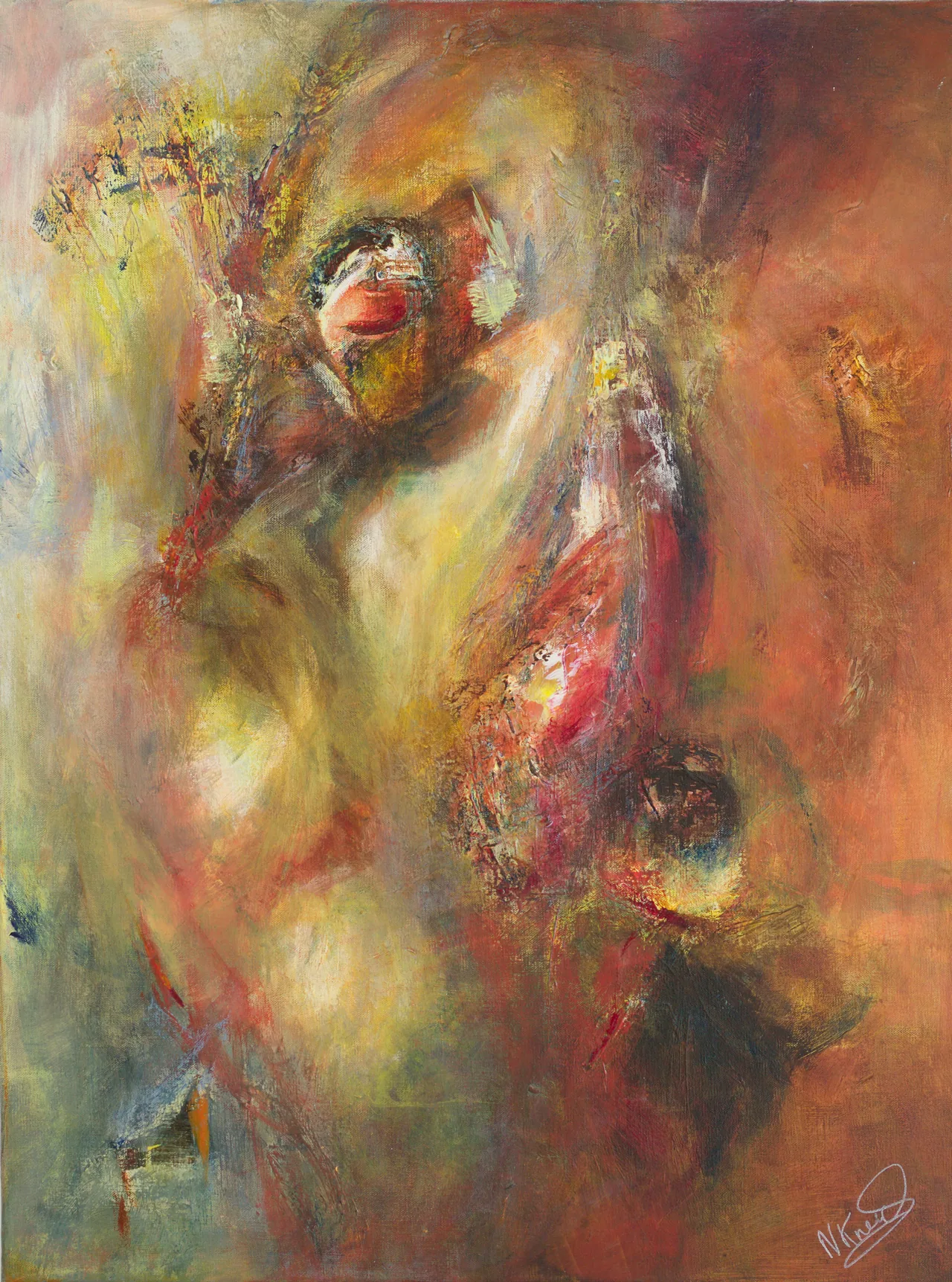 Abstraction ocre et rouge